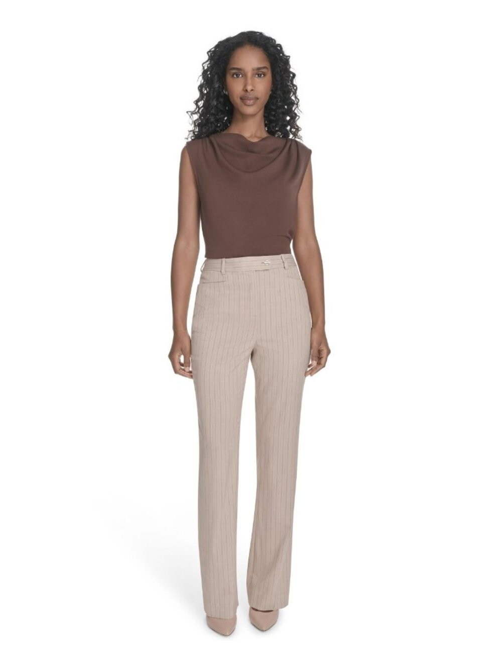 Calvin Klein Women's Pinstriped viscose Modern-Fit Pants Beige Size 10 $109 SALE